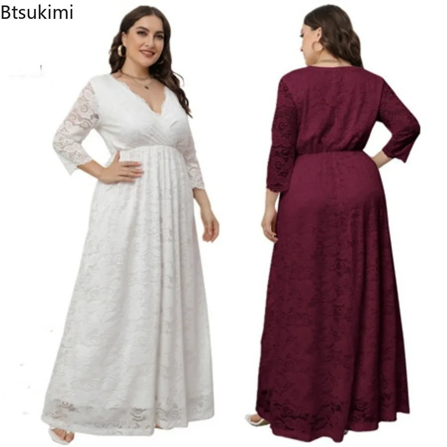 2024 damska Plus Size elegancka koronka wiosenna jesienna sukienka wieczorowa klubowa damska wąska dopasowana sukienka dla grubych kobiet 5XL