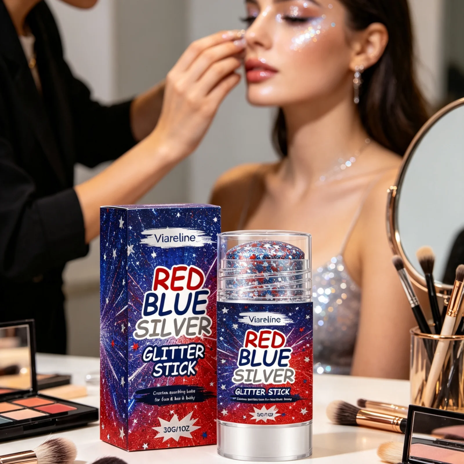 Viareline Face Glitter Stick for Party Festival Rave Makeup Red Silver Blue Sequin Smooth Creamy Non Caking Glitter Balm Stick