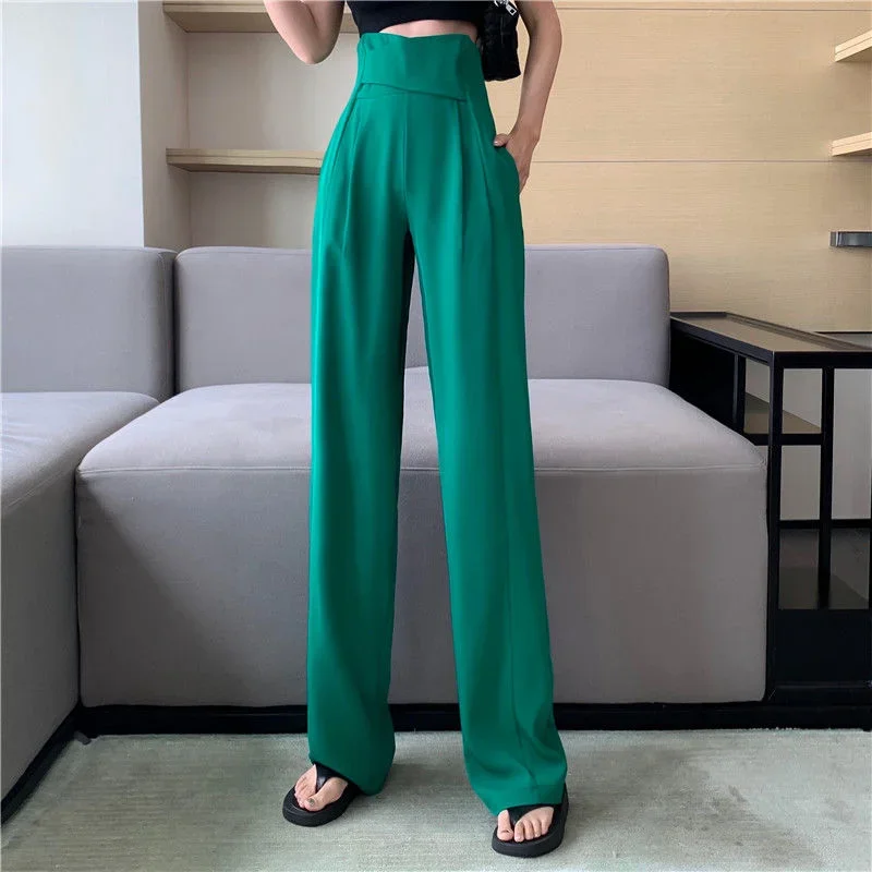 Office High Waist Female Pants Baggy Clothes Black Tailoring Loose Trousers for Women Work Straight Leg Purple Korean Fashion G