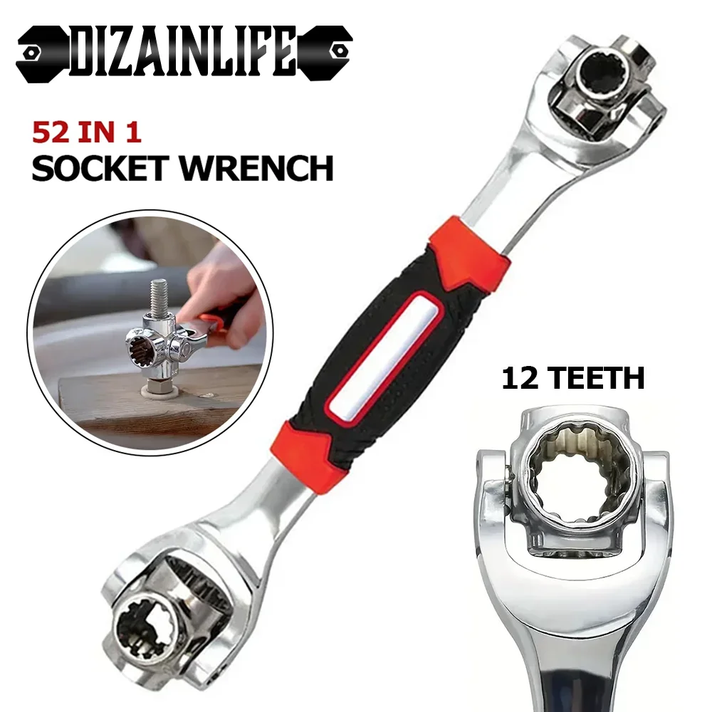 52 In 1 Universal Wrench Socket 360-degree Rotating Multi-function Wrench Hand Tools For Car Repair Adjustable Grip Multitool