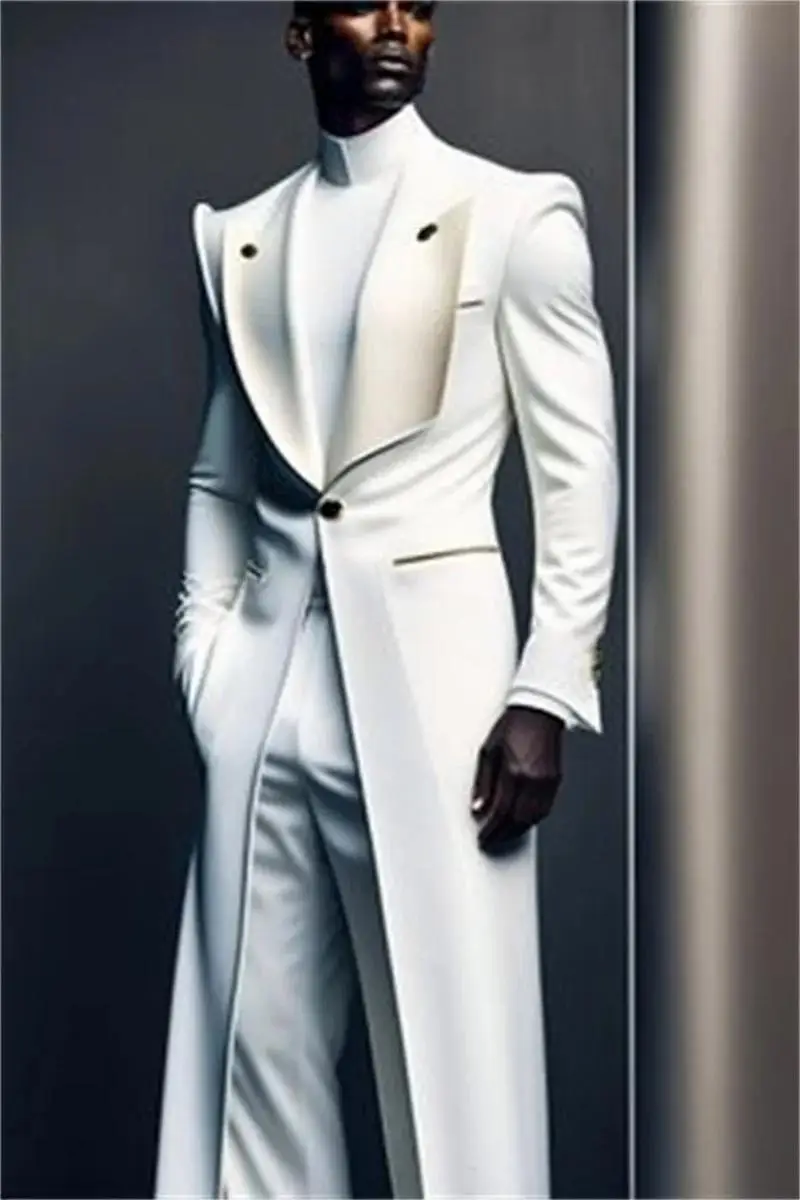 Fashion Men Suits Set 2 Piece Long Blazer+Straight Pant Trouser High Quality Celebrity Gowns Prom Gowns Special Occasion Gowns