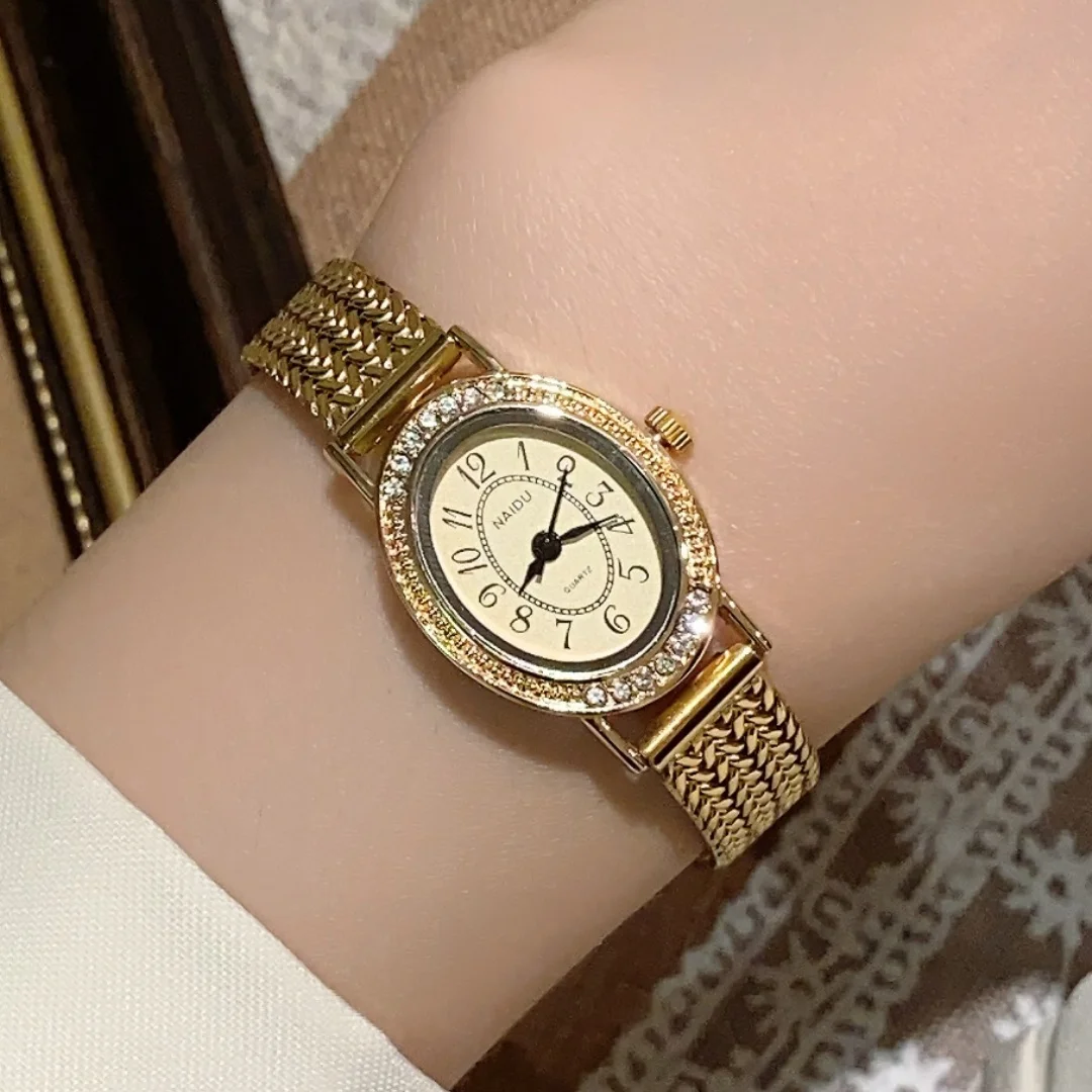 الذهبي ساعة كوارتز الصلب حزام ساعات يد للنساء البيضاوي الهاتفي بسيط سيدة ساعة اليد الإناث ساعة فستان الهدايا reloj mujer