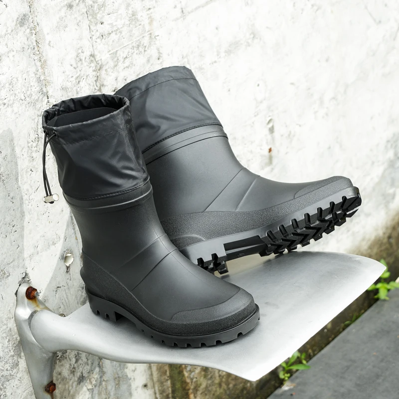 Bun Mouth Anti-Rutsch Herren Kurze Regenstiefel aus PVC, verschleißfest, schwarz, geschlossener Schaft, Garten-Wasserschuhe – Detail 10