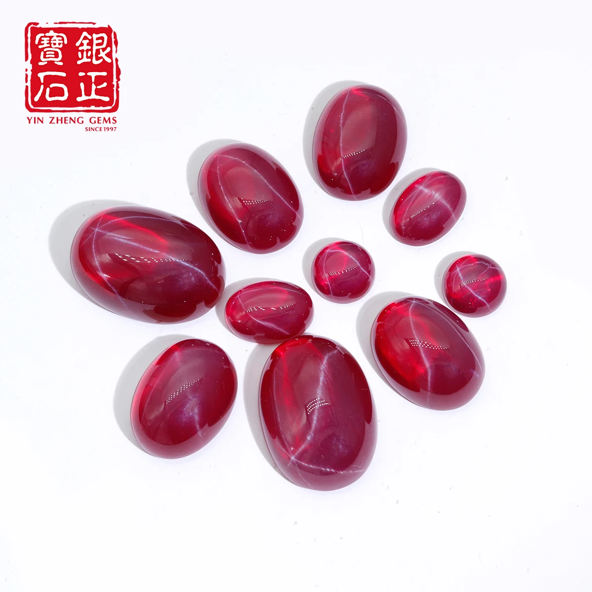 YinZheng Cultivate Ruby Flat Bottom Cabochon Oval Shape Six Ray Star Lab Grown Ruby Synthetic Loose Gemstone For Jewelry Making