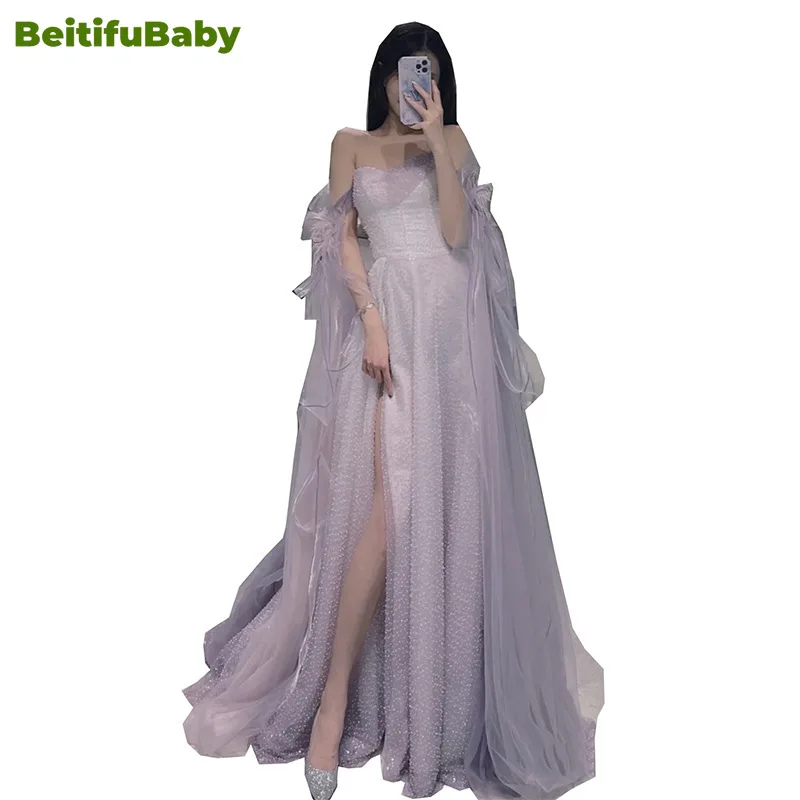 BeitifuBaby Princess Style Women\'s Evening Party Dresses Strapless Off The Shoulder Banquet Gown Bra Dress for Women Vestidos