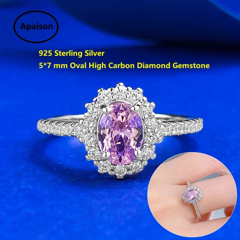 

Apaison Sparkling 5*7 mm High Carbon Diamond Gemstone Rings for Woman 925 Sterling Silver Prom Party Fine Jewelry Gift