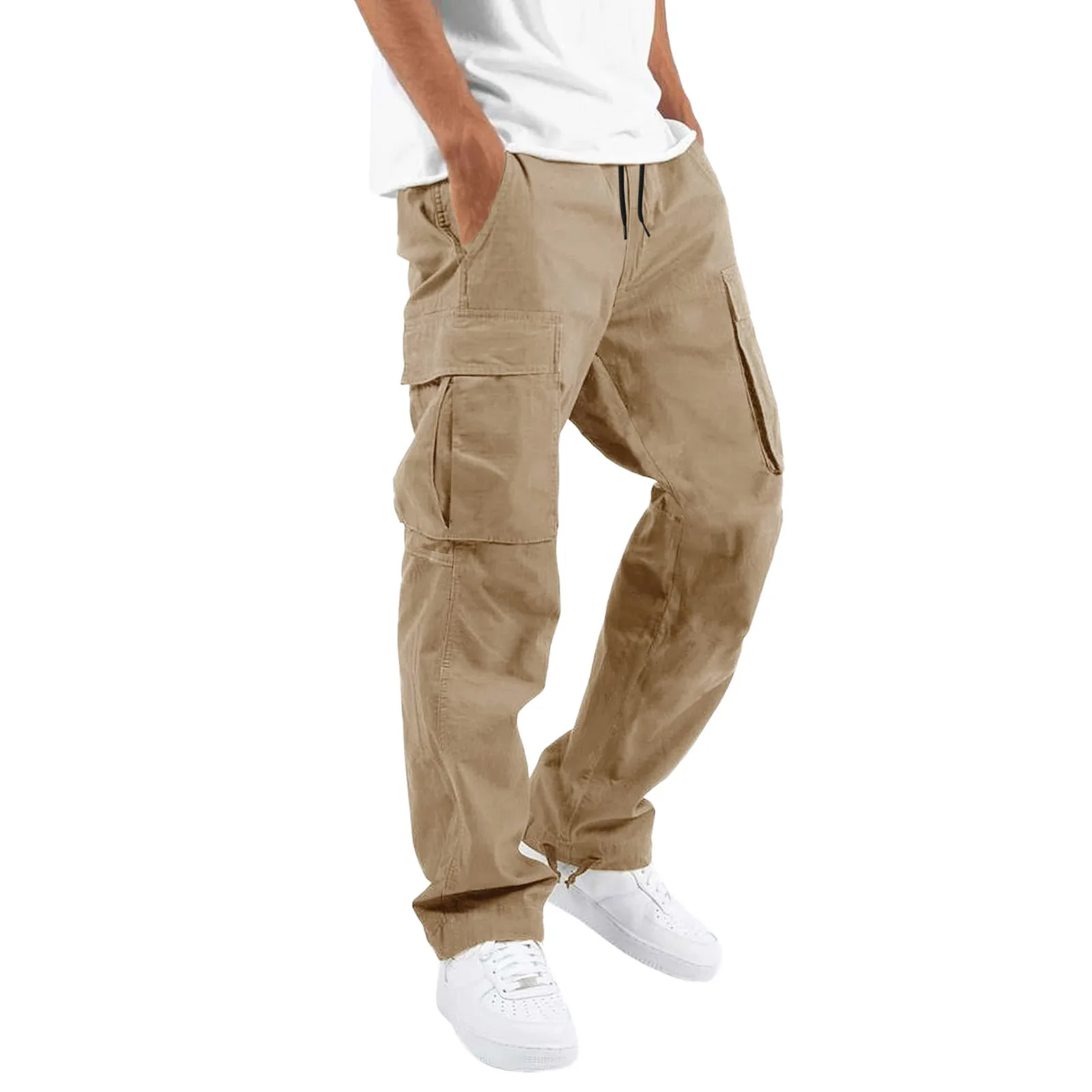 New 2023 Cargo Pants Trousers for Men Full Length Solid Color Loose Multi-pocket Drawstring Pockets Pants Male Cargo Pants 3XL