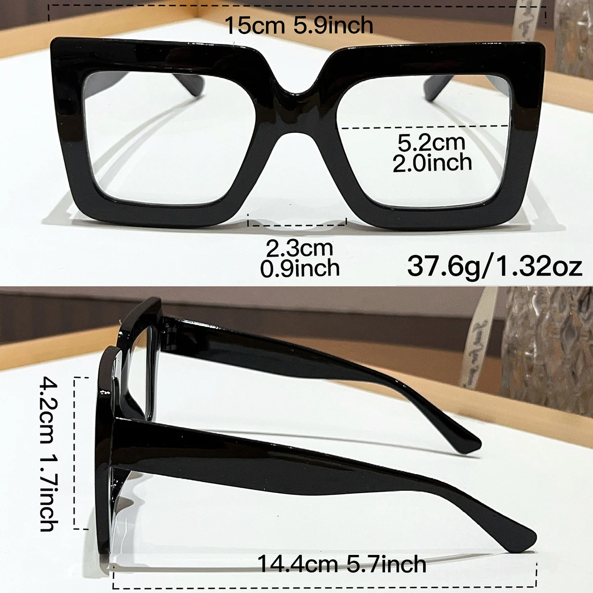 1 Stück europäischer und amerikanischer Stil, übergroße rechteckige Rahmenbrille, Schildpattbrille, modisches Outfit, trendige Fotografie – Detail 7