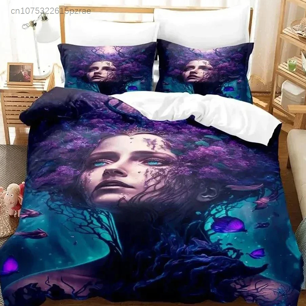 3D Print Mother Earth Blackligh Bedding Set Duvet Cover Bed Set Quilt Cover Pillowcase Comforter King Queen Size Boys Adult