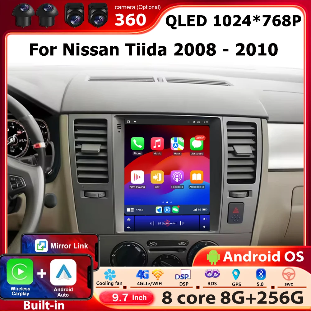 

Автомобильный радиоприемник, мультимедийный плеер, GPS-навигация для Nissan Tiida 2008-2010 Android 16 Auto, беспроводной Carplay, 9,7-дюймовый сенсорный экран