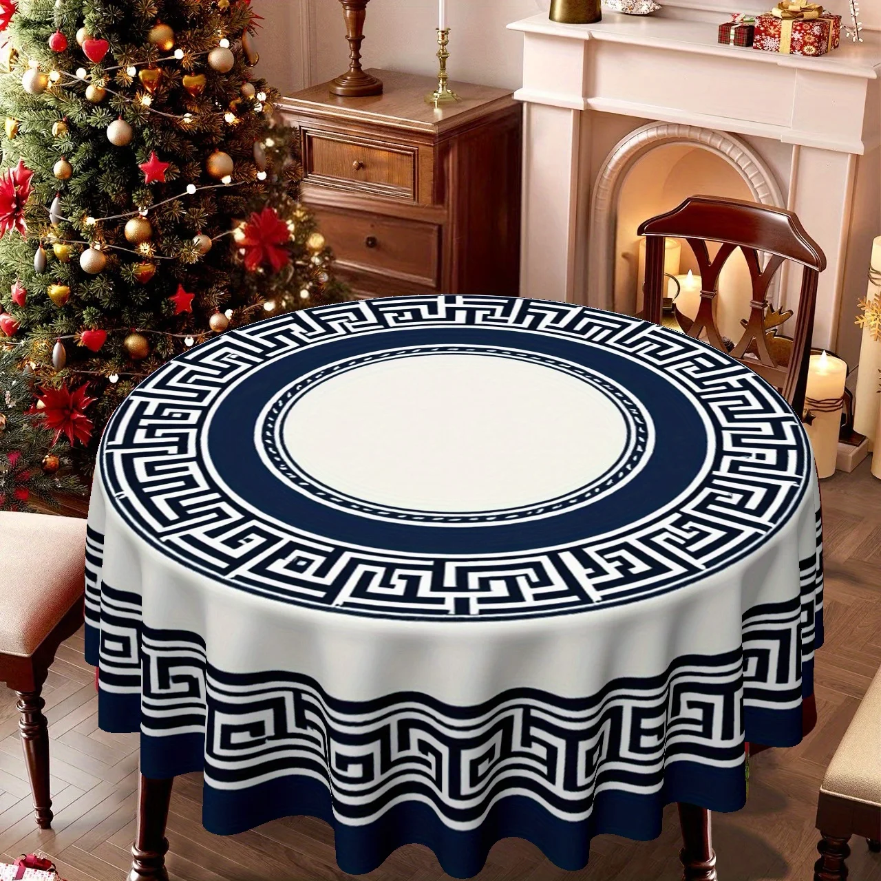 Classic Greek style - Circular pattern tablecloth, with classic design, suitable for festive gatherings