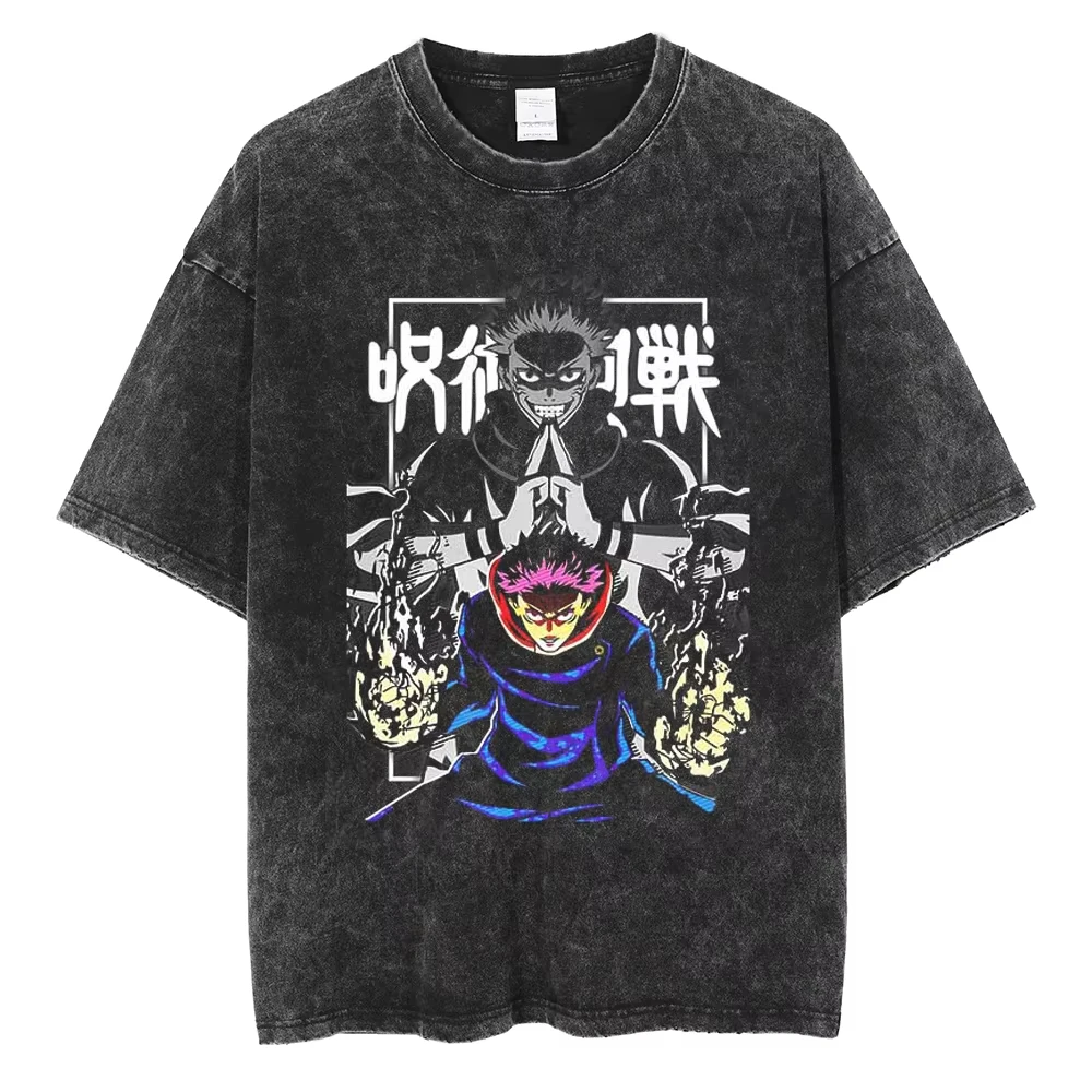 

Мужская винтажная хлопковая футболка с графическим принтом «Аниме Jujutsu Kaisen: Итадори Юдзи, Рёмен Сукуна», повседневная, в стиле Харадзюку