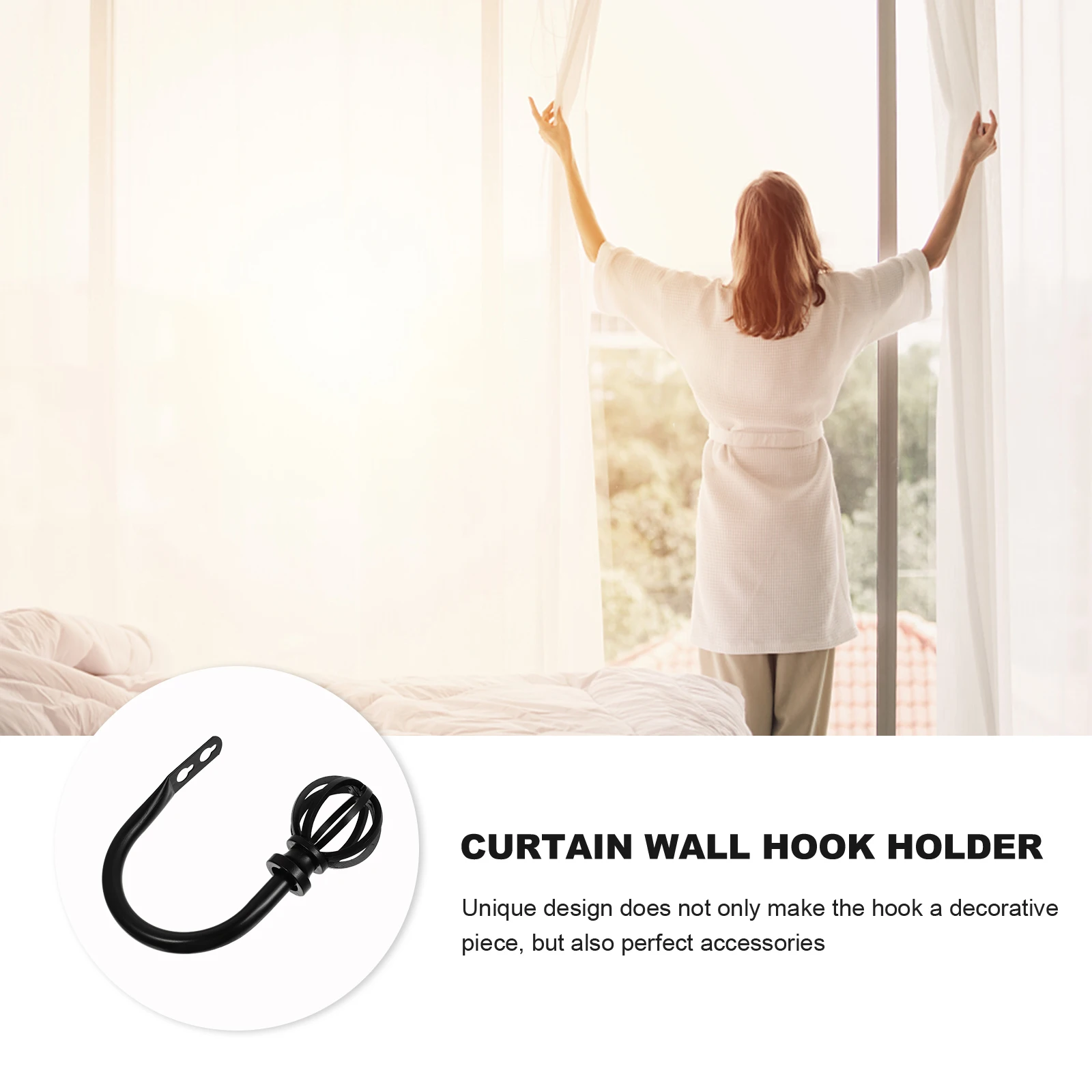 

2Pcs Iron Curtain Tieback Decorative Wall Hook Holder Modern Style Home Accessories for Bedrooms Bathrooms Living Room