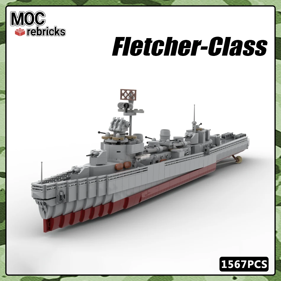 MOC Military Warship Series Brick American Fletcher-class Destroyer Building Block Set DIY Collection Toy For Kid Christmas Gift