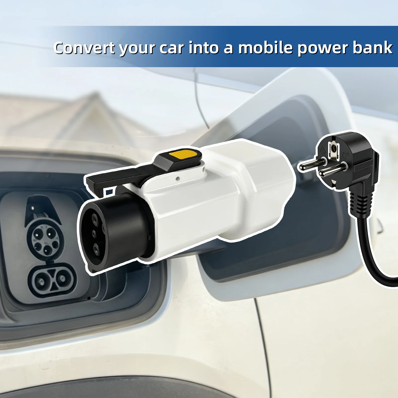 EVqiaoyi Type1 V2L Discharger Adapter with EU Socket Vehicle to Load Plug for IONIQ 5/6 KIA EV6/9 MG for Outdoor Power Supply
