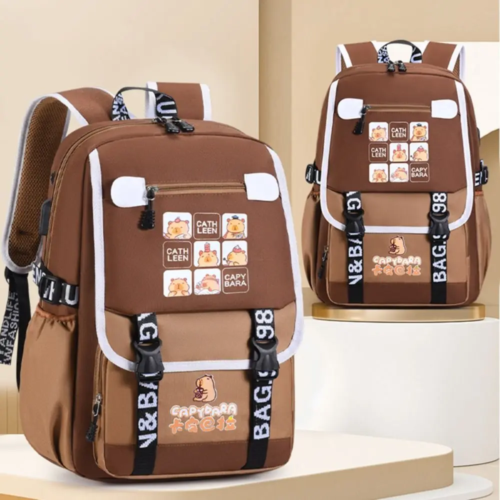 حقيبة ظهر بسيطة من النايلون ذات سعة كبيرة حقيبة كتف كابيبارا مقاومة للماء لتخفيف العبء وحقائب الكتب للطلاب