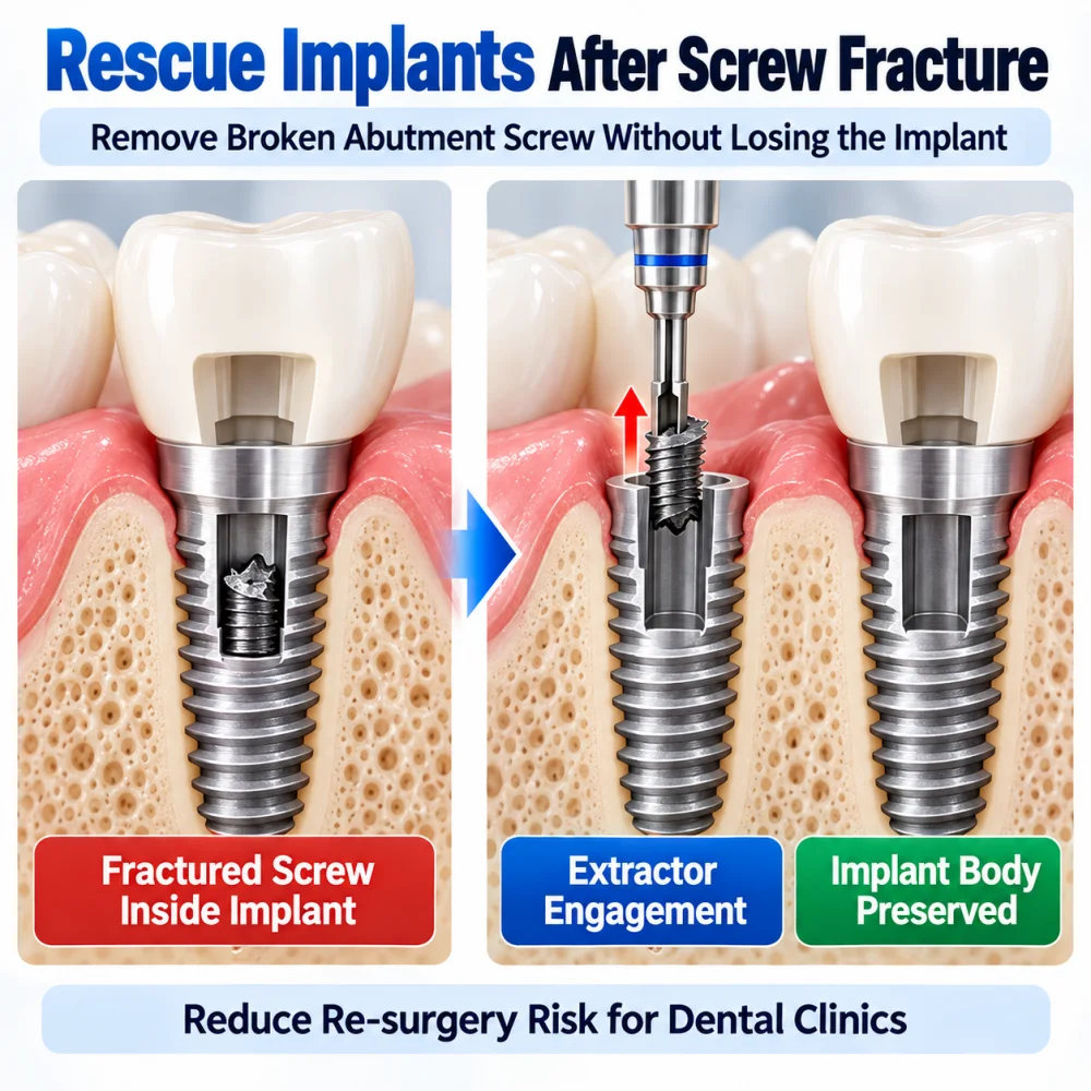 Dental Broken Screw Remover Kit Emergency Implant Failure Screw Drill Guide Extraction Fixture Removal Surgical Instrument