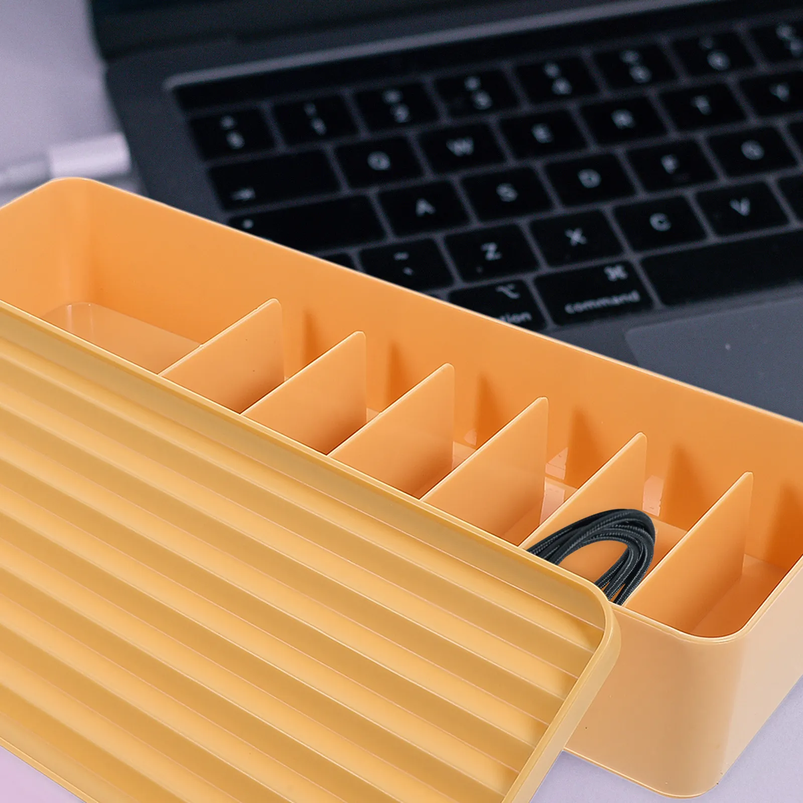 Plastic Cord Storage Box with Lid Desktop Wire Organizer Large Capacity Multi-Compartment Cable Storage Box Dustproof Cord