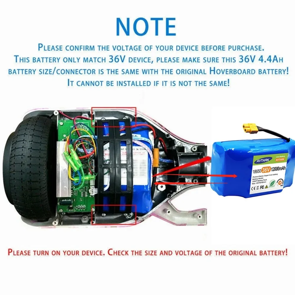 Imagem -05 - Recarregável Lithium Ion Baterias Elétrica Auto-balanceamento Scooter Hoverboard e Monociclo Genuine 36v 12ah 10s2p