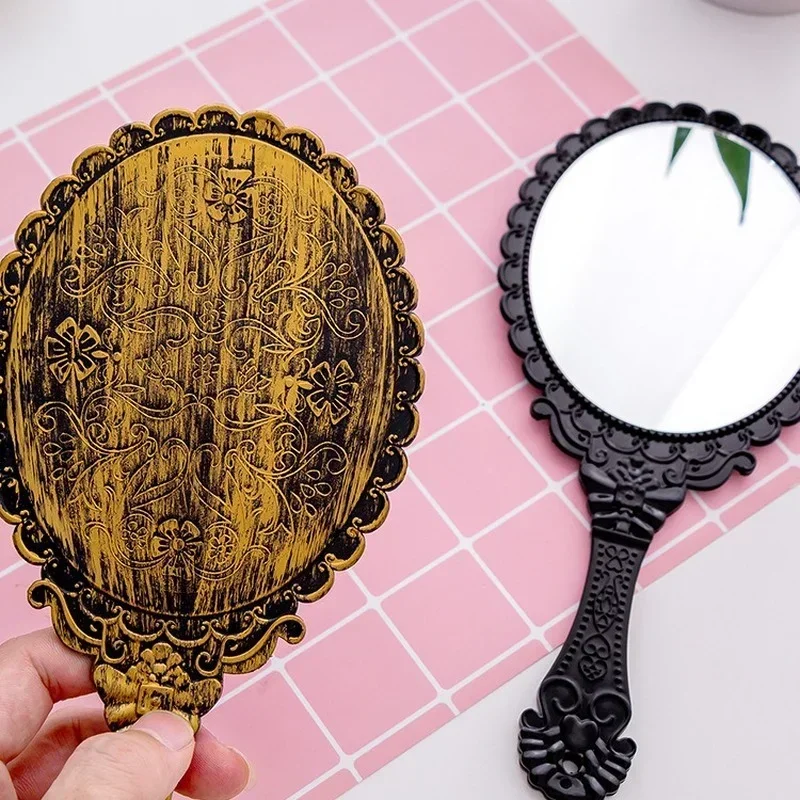 Miroir de maquillage vintage sculpté pour femme, miroir de vanité, poignée cosmétique compacte, salon de spa