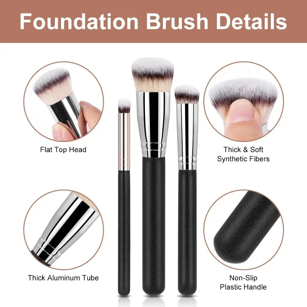 Makeup Brush Set, Professional Foundation Brush And Concealer Brushes, Dense Bristles, 100% Vegan