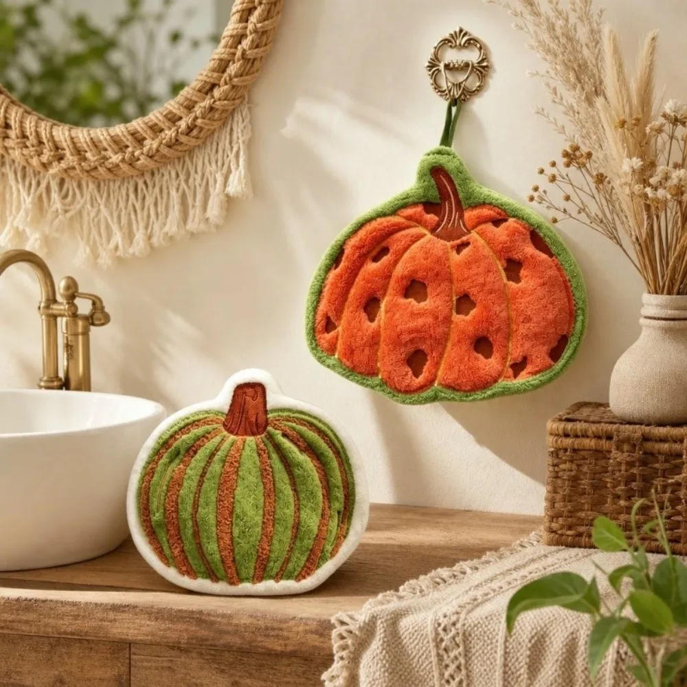 Super Absorbent Pumpkin Hand Towel Soft Microfiber Quick-Drying Kitchen Handkerchief Halloween Decoraitons Hanging Hand Towels