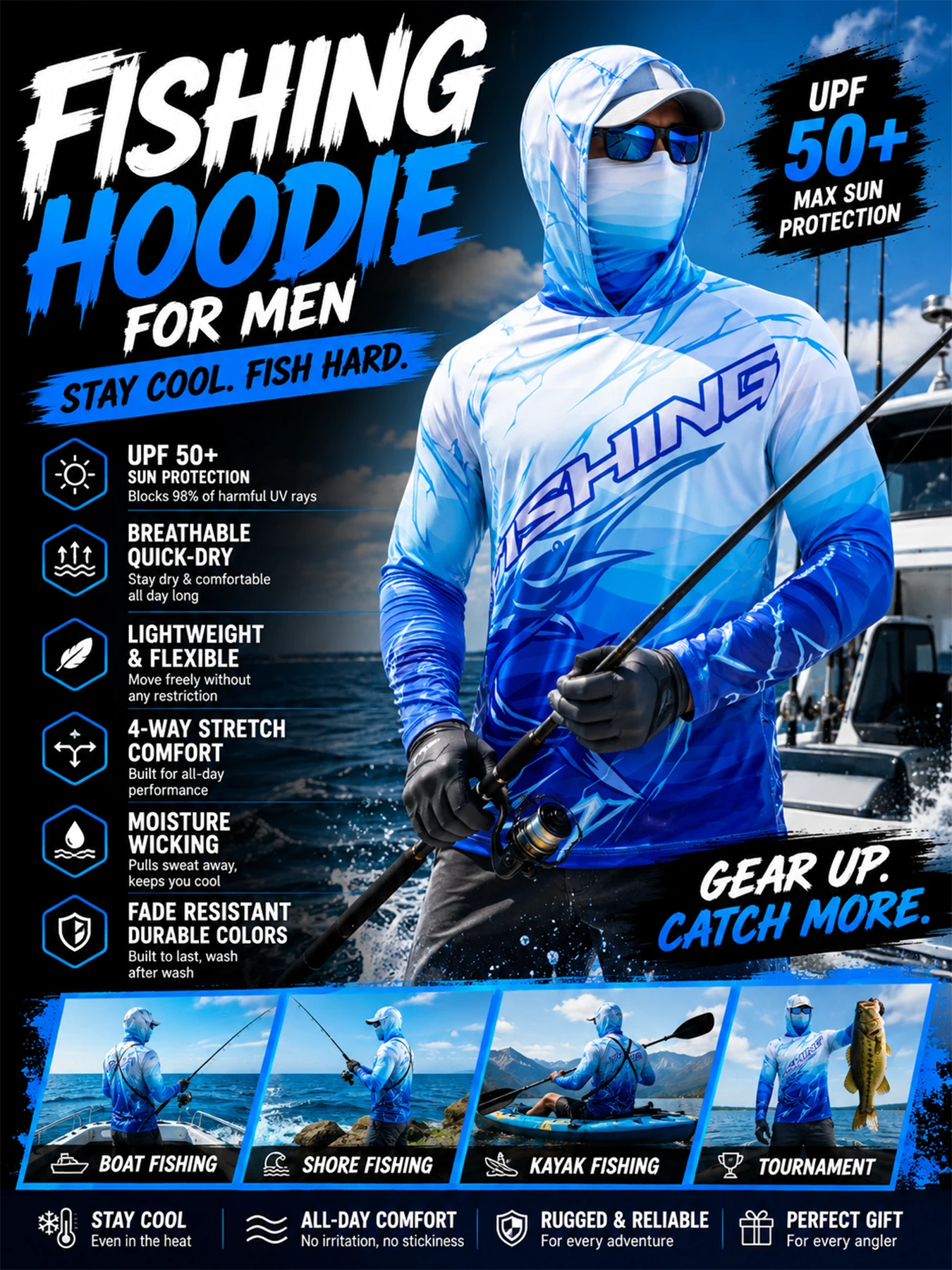 Men's hooded sports sweatshirt, elastic, breathable, quick drying, long sleeved outdoor casual top, multifunctional sportswear