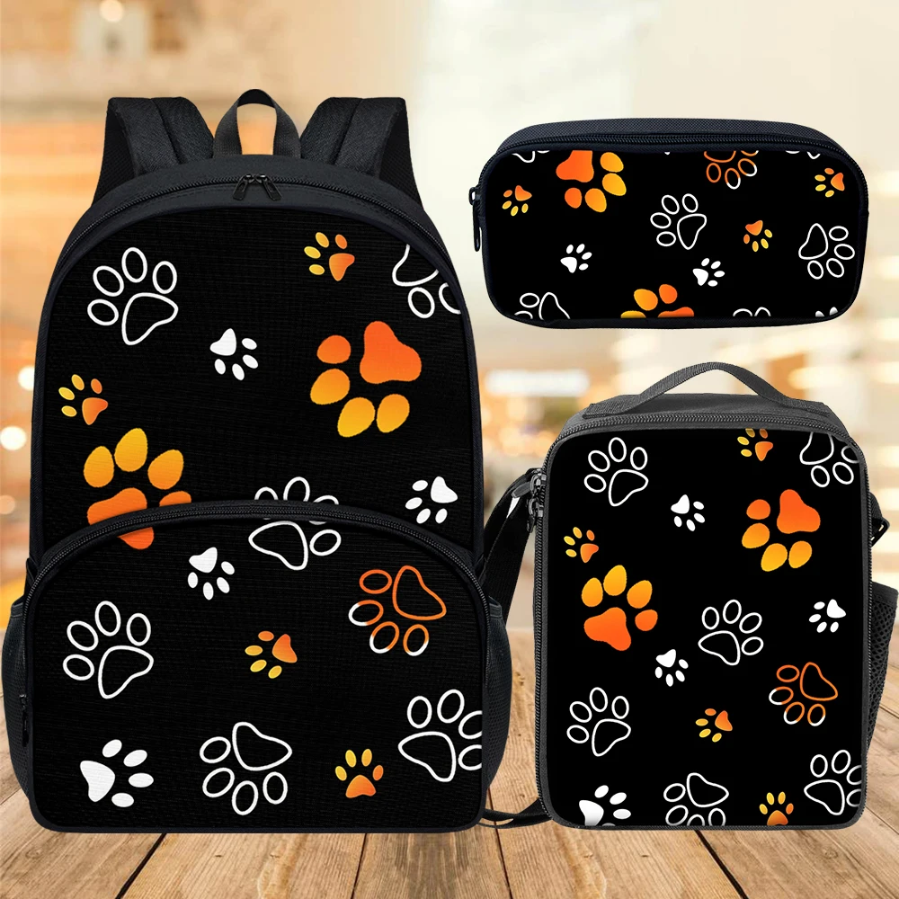 Kawaii Dog Paw Schoolbag 17 Inch Student 3Pcs Satchel Insulated Lunch Bag Personality Pencil Case Boys Girls Travel Backpack