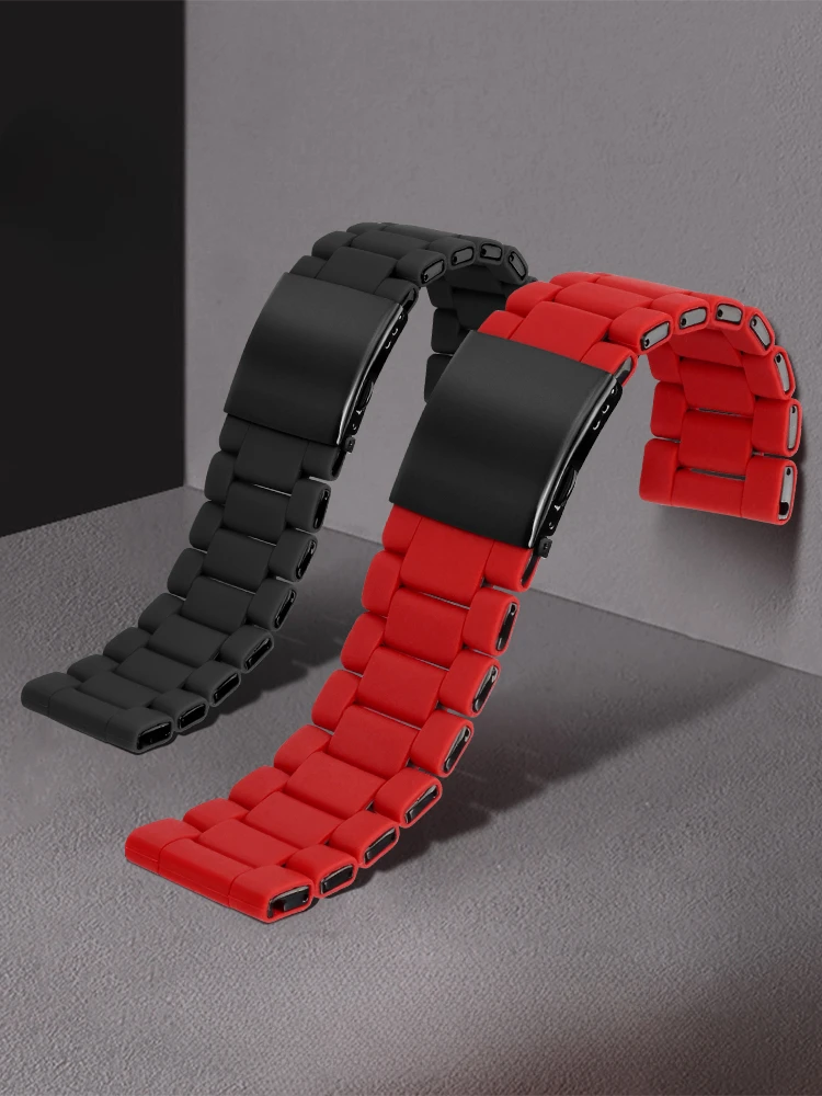 For Diesel Diamond Red Black Large Dial Special Fold Buckle Watch Strap 24 26 28mm Silicone Coated Steel Rubber Accessories