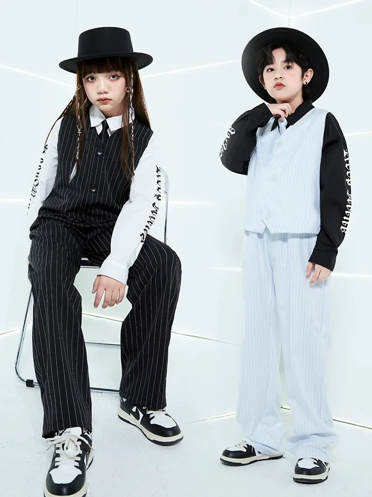 

Детский костюм для джазовых танцев, модная уличная куртка, жилет, костюм для выступлений для мальчиков и девочек, танцевальный костюм с замком