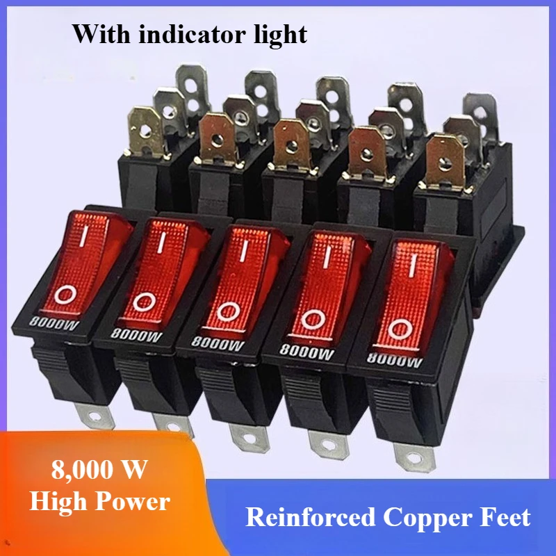 5Pcs Electric Rice Cooker Switch, 8000W High-Power, Illuminated Button, Universal Electric Hot Pot Switch