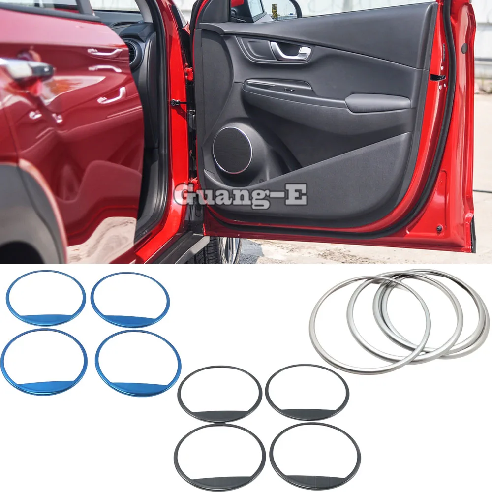 For Hyundai Kona Encino Kauai 2017 2018 2019 2020 Car Door Stick Audio Speak Sound Cover Ring Circle Lamp Trim Molding 4pcs