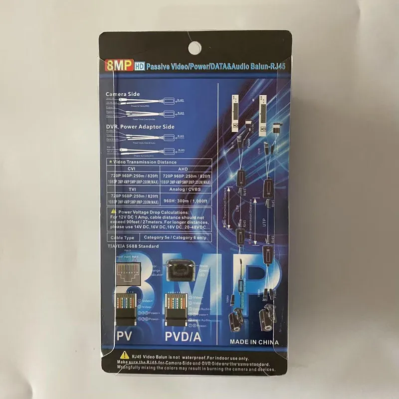 Passive CCTV Coax BNC Power 4K Video Balun Transceiver RJ45 BNC male Connectors to for CCTV video Camera