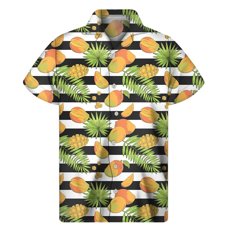 Mango Banana Pineapple Graphic Shirt Men 3D Print Fruit Hawaiian Shirts Summer Beach Short Sleeve Button Lapel Aloha Blouse