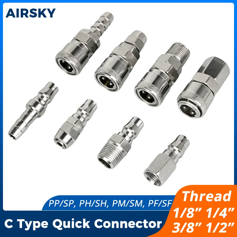 C Type Pneumatic Quick Coupler Air Compressor Hose Fittings PP SP PH SH PM SM PF SF One-Hand Operation Pump Accessories Tool