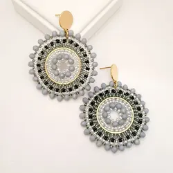 Rice bead earrings Roundness Hollow out Originality Hand knitting Crystal Bohemia Alloy Fashion Simple Beaded earrings