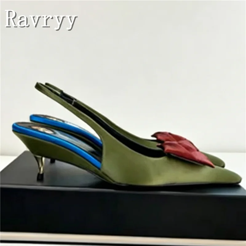Women's Elegant Satin Slingback Kitten Heel Pumps Pointed Toe 3D Rose Flower Decor Chic Low Heel Sandals for Party Wedding