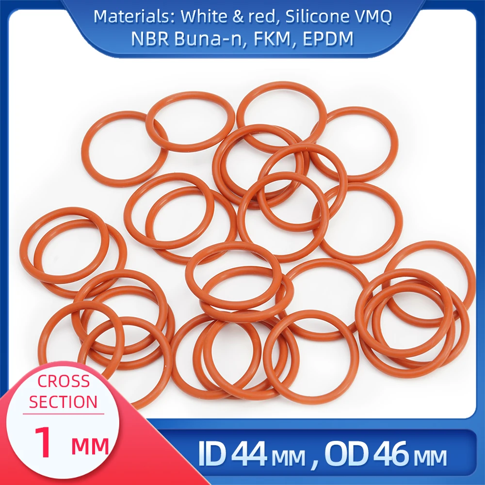 

O Ring CS 1mm ID 44mm OD 46mm Material With Silicone VMQ NBR FKM EPDM ORing Seal Gasket