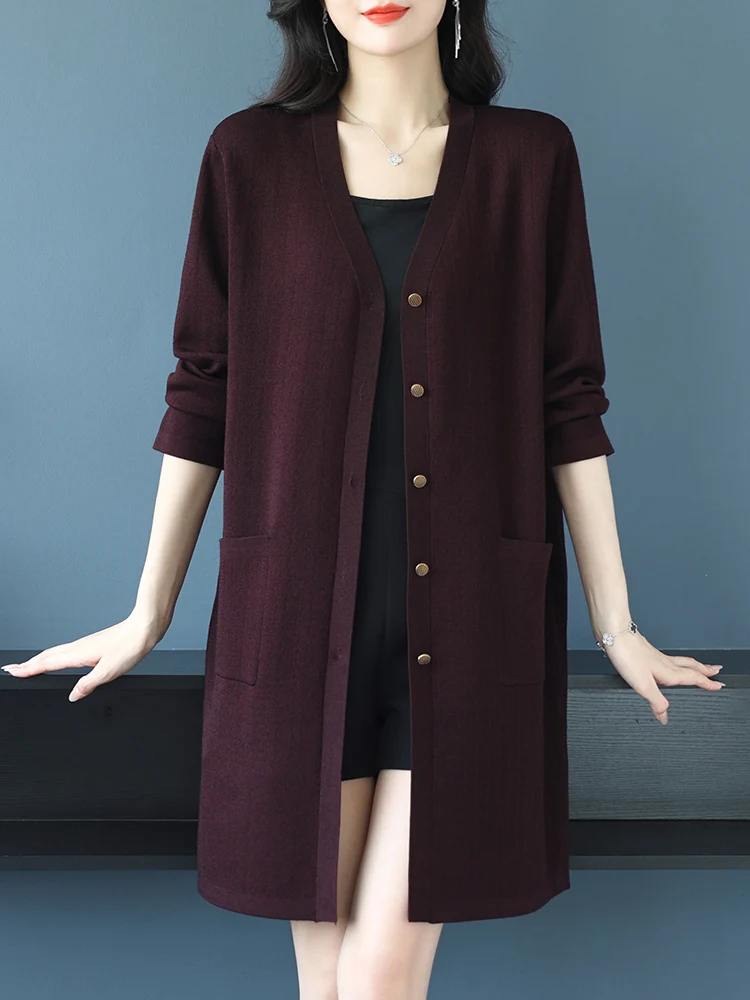 Cardigan Géométrique à Manches sulfet Simple Boutonnage pour Femme, Pull en Tricot de Couleur Unie, Vêtements de Printemps et d'Automne