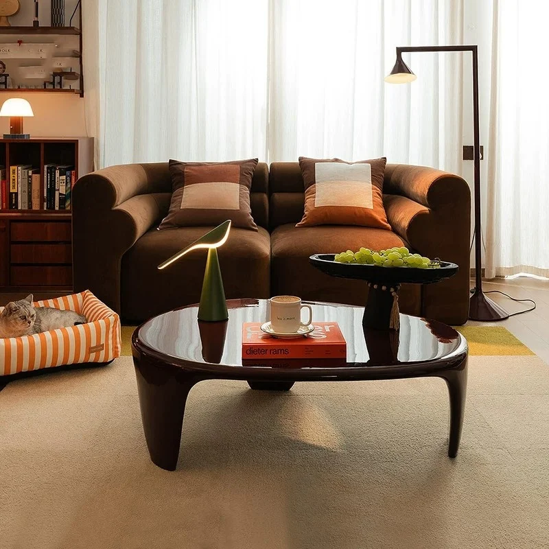 Wabi‑Sabi Irregular Oval Coffee Table, Low Side Table,Piano Lacquer Finish Accent Table Live Room Home Furniture