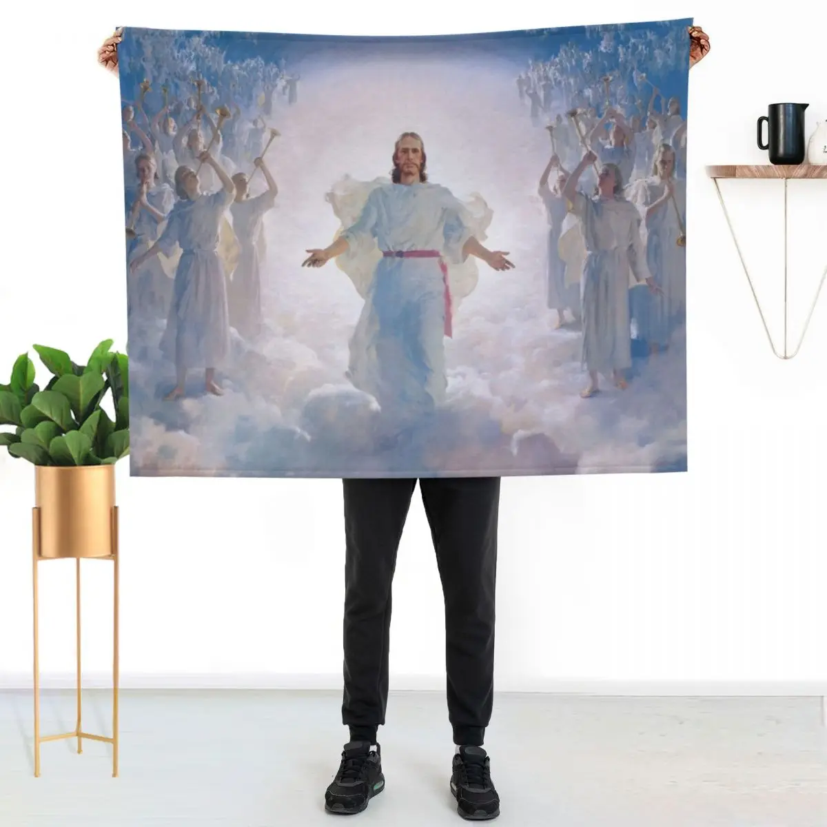 Jesus Christ In Heaven With Angels Christian Catholic Throw Blanket Shaggy Furry Soft Blanket for Bedroom Living Room