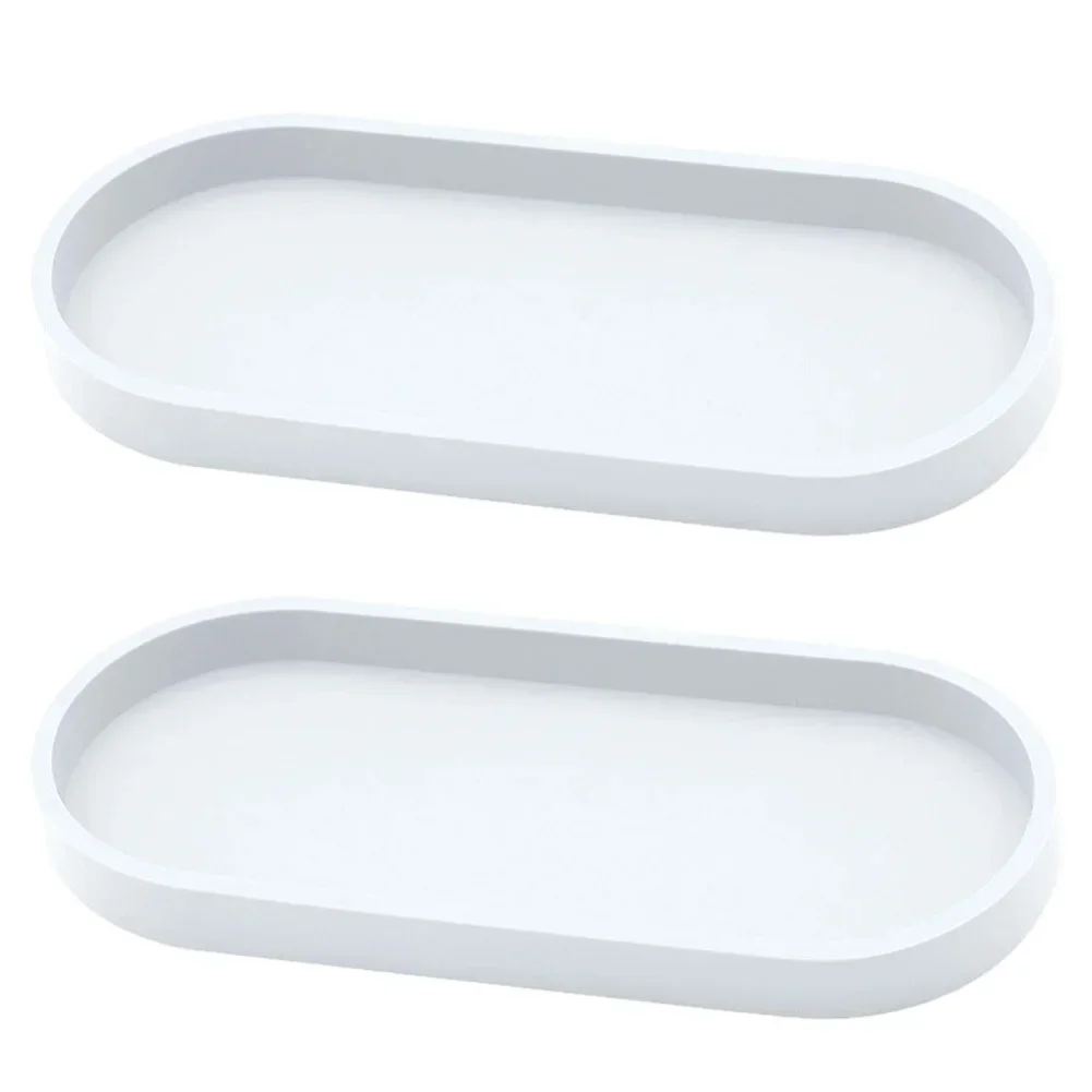 Set Of 2 Oval Silicone Storage Trays For Cosmetics & Candles Countertop Storage Tray Non Slip Decorative Tray Toilet Tank Tray