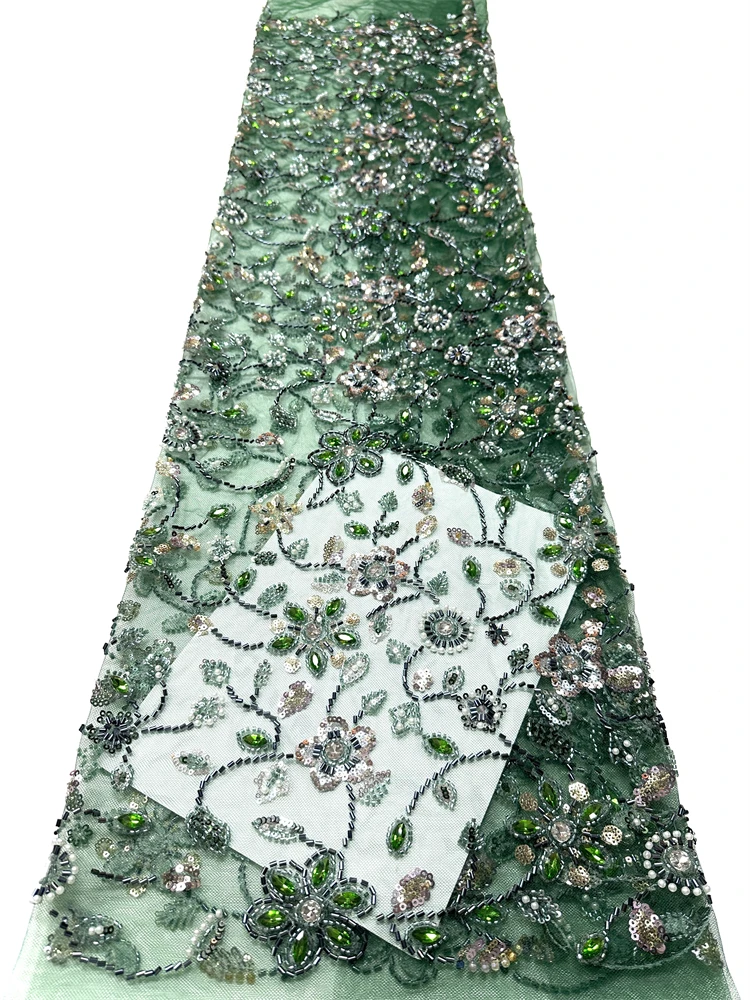 

Африканское нигерийское кружевное полотно из тюля с пайетками, гипюром, бисером и вышивкой камнями для платьев, высокое качество, 2026, 5 ярдов