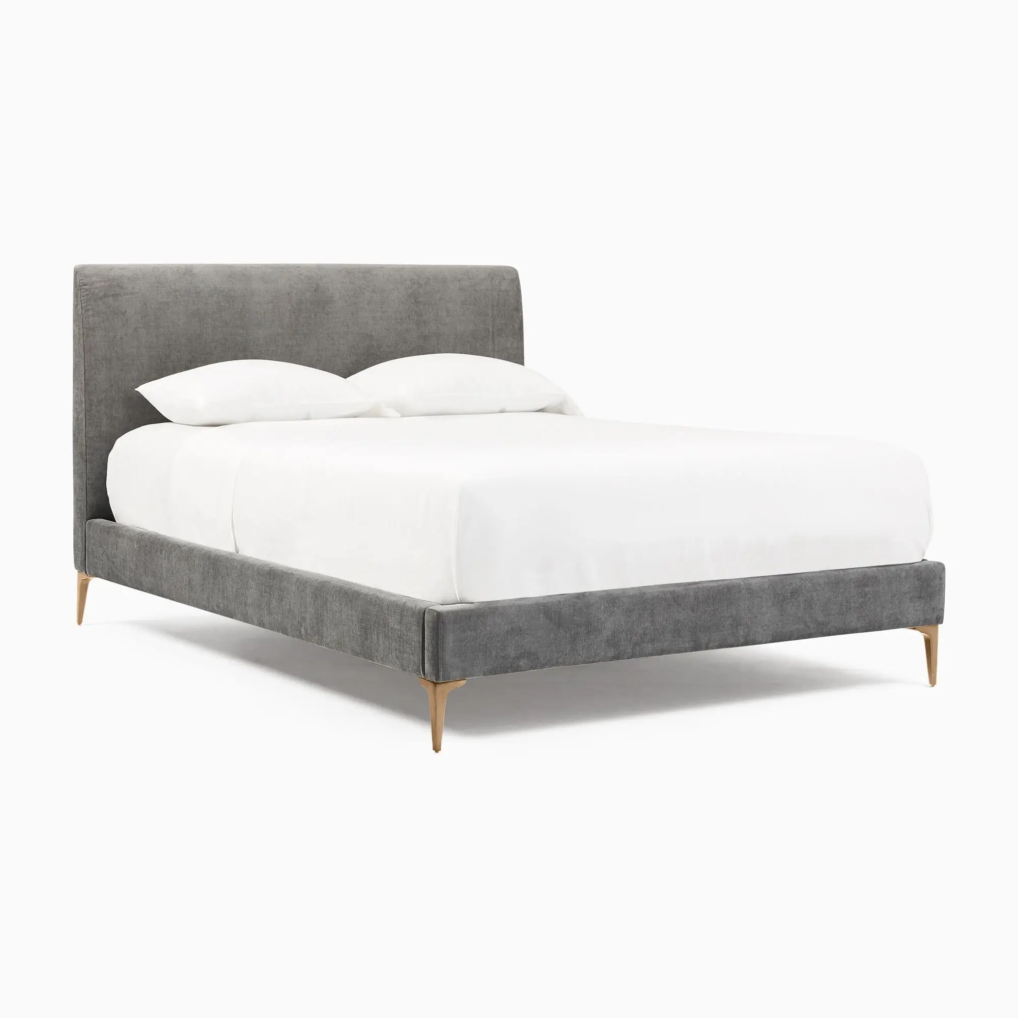 x−Luxury Design Bed Plush Clean-Lined Headboard Metal Legs Upholstered Frame Bed&