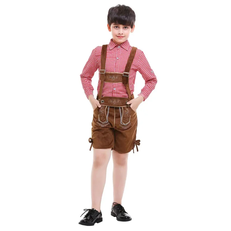 أزياء مهرجان أكتوبر Lederhosen السراويل البافارية مهرجان البيرة الألمانية بدلة الهالوين ماردي غرا طقم ملابس للأطفال الأولاد والرجال