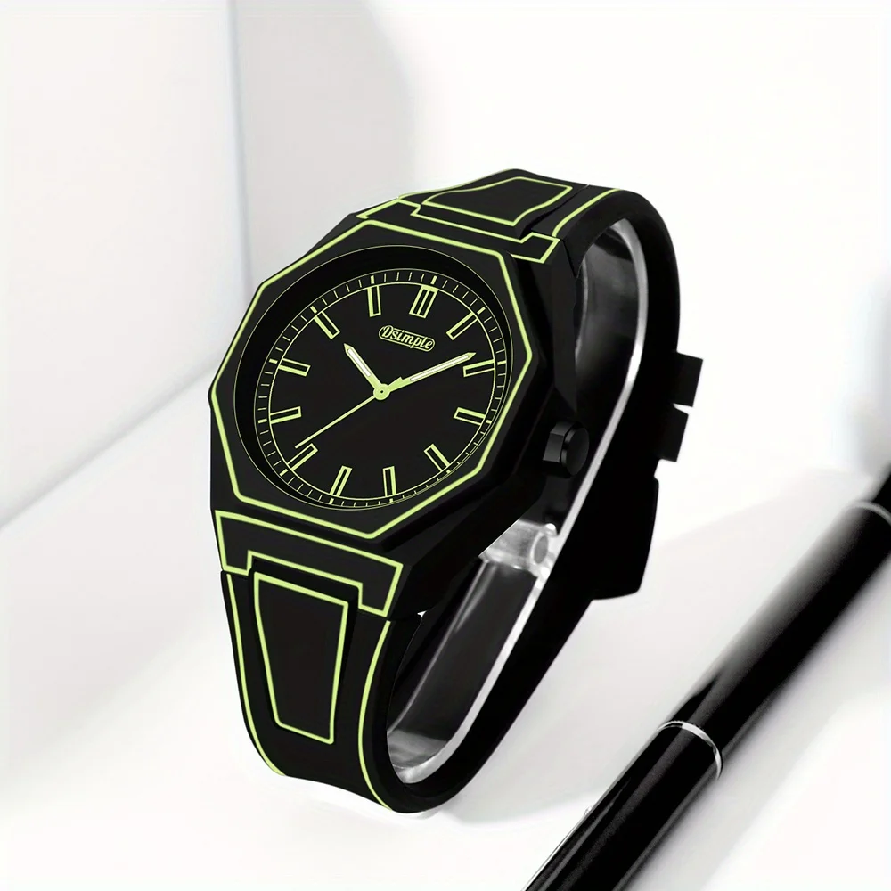 Orologio semplice da uomo alla moda con funzione data, orologio da polso al quarzo stile preppy - cinturino in silicone, (confezione regalo non inclusa)