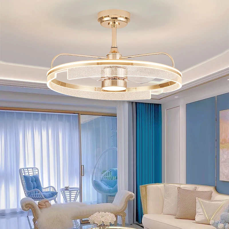 Modern Deluxe Crystal Ceiling Light Emitting Diode Lighting 3 Color Variable Luminescent Indoor Ceiling Fan Light