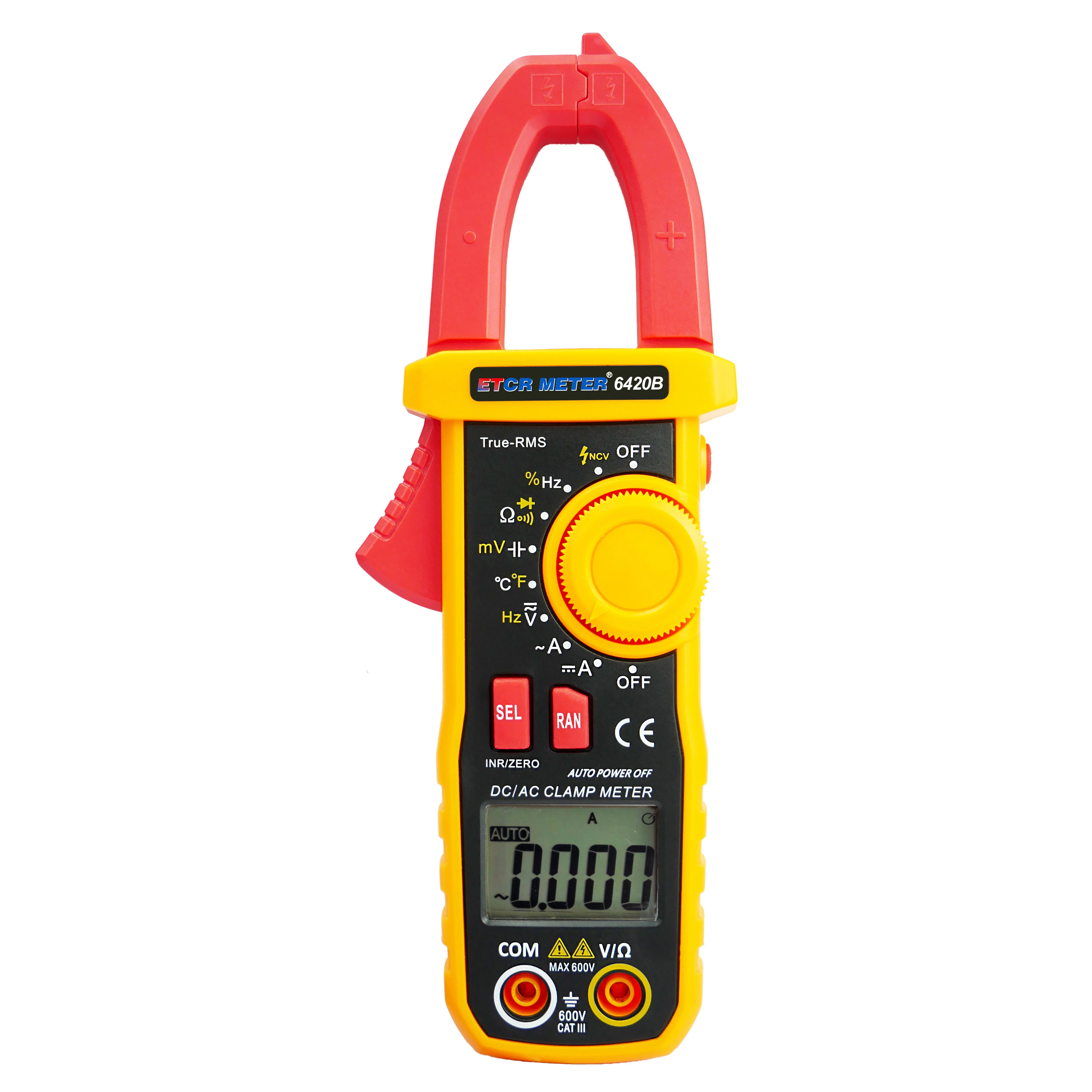

ETCR EM6420B Clamp Multimeter AC/DC 600V/600A 40MΩ Res/10mF Cap True RMS Auto-Ranging Backlit Display