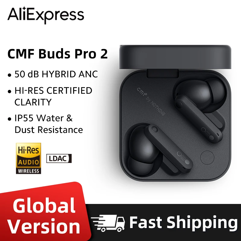 Global Verison Nothing CMF Buds Pro 2 50 ديسيبل ANC ما يصل إلى 11 ساعة من صوت HiFi للموسيقى غير القابلة للدفع المزدوجين ﻿   6 ميكروفونات عالية الدقة