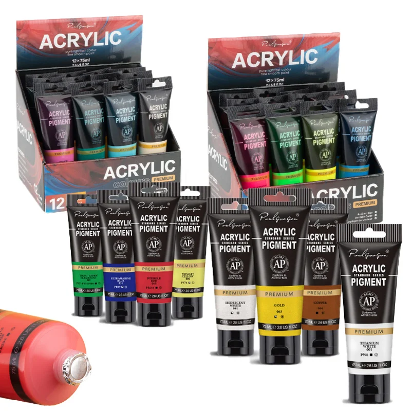 12pcs75ml pigmento acrílico impermeable fuerte cobertura para niños Graffiti pintado a mano decoración de diseño DIY
